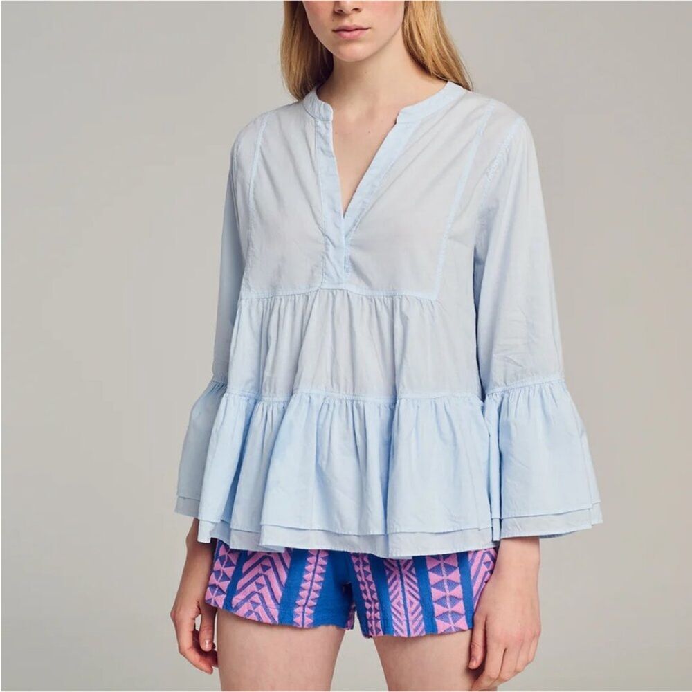 Devotion Twins Atokos Top Blouse Popover Light Blue Cotton Small S